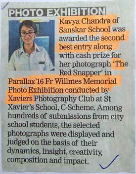 Kavya Chandra of Sanskar School was awarded the 2nd Best Entry for her photograph